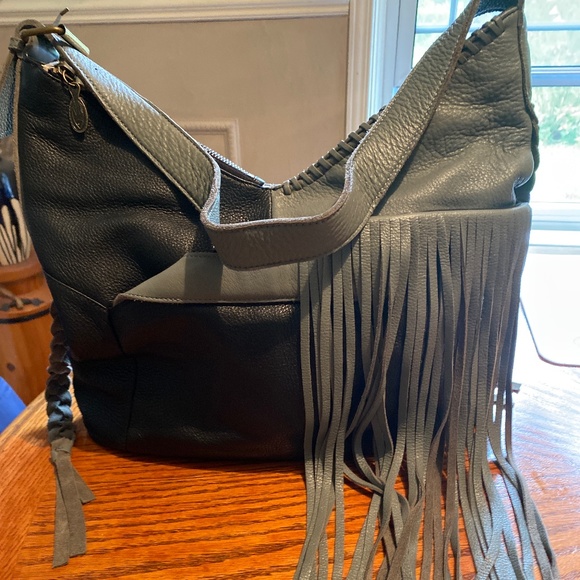 Camila Alves Muxo Genuine Leather Shoulder Bag w/ Leather Fringe Accents - Picture 1 of 14